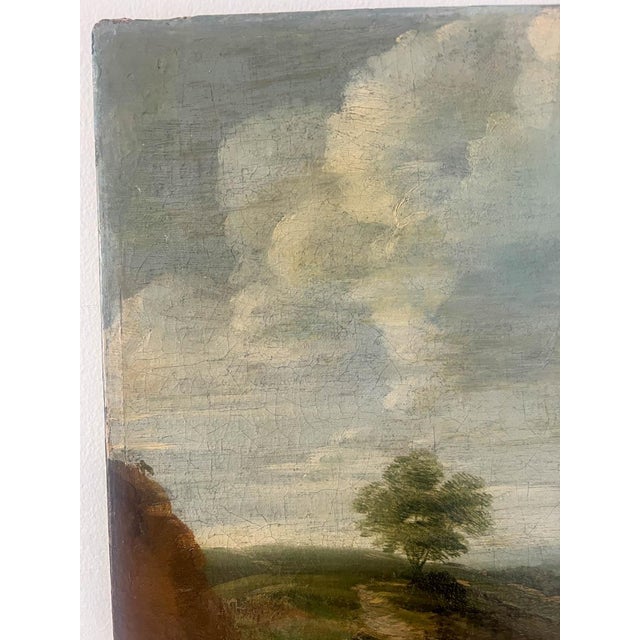 Rustic European Large 19th C. French Landscape Oil Painting on Canvas For Sale - Image 3 of 8