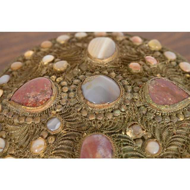 Bronze Antique Tibetan Bronze Filigree and Agate Ceremonial Wedding Box For Sale - Image 8 of 12
