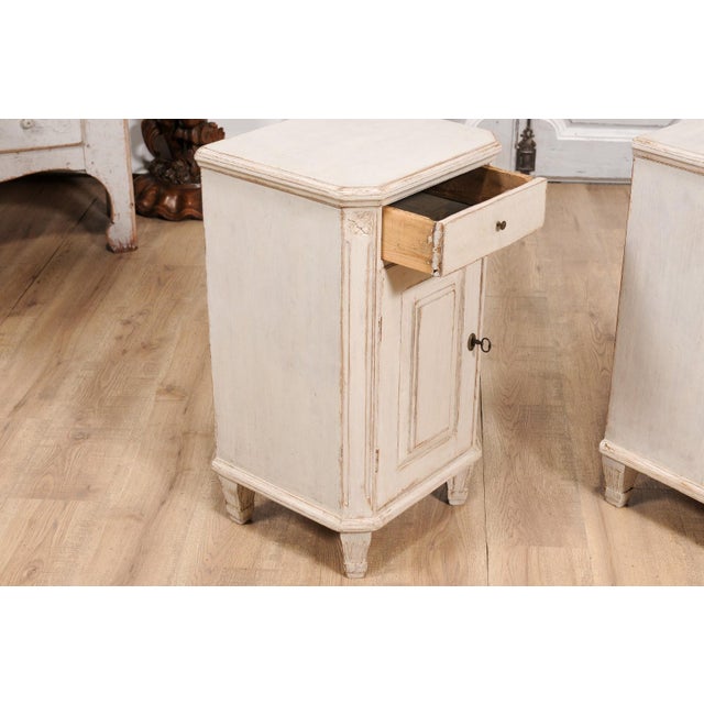 Swedish Gustavian 1880s Light Gray Nightstands with Drawers and Doors - A Pair For Sale - Image 10 of 12