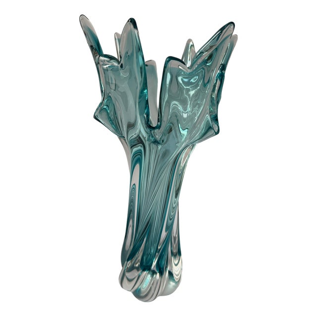 Vintage Turquoise Bohemian Art Glass Sculptural Vase from Egermann, 1980s For Sale