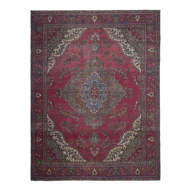 1970s Vintage Persian Handmade Wool Pink Oversized Area Rug For Sale