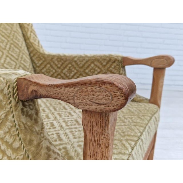 Vintage Danish Highback Armchair in Fabric and Oak, 1960s For Sale - Image 14 of 18