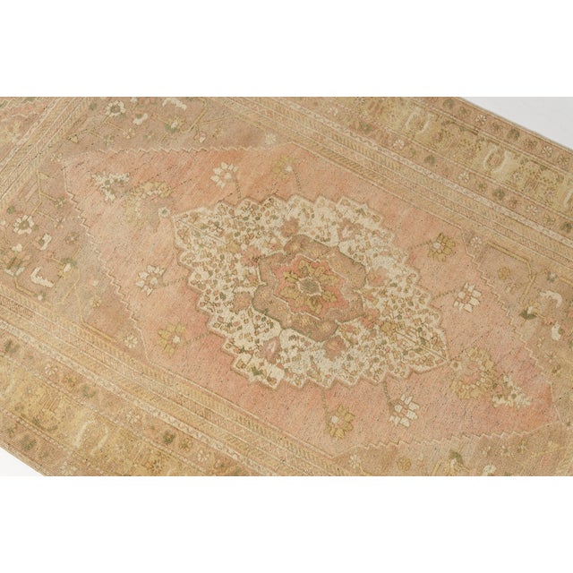 Textile Vintage Muted Turkish Oushak Rug With Faded Blush Field and Neutrals For Sale - Image 7 of 10