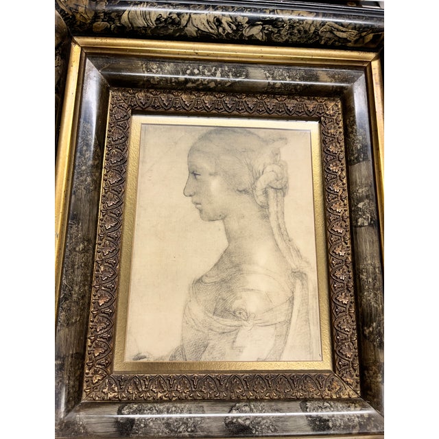 A truly fantastic antique Eastlake c. 1875 decorated framed print. Frame has marbled and gilded elements with an "ebony"...