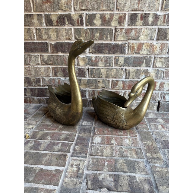 Vintage Brass Swan Planters For Sale - Image 11 of 12