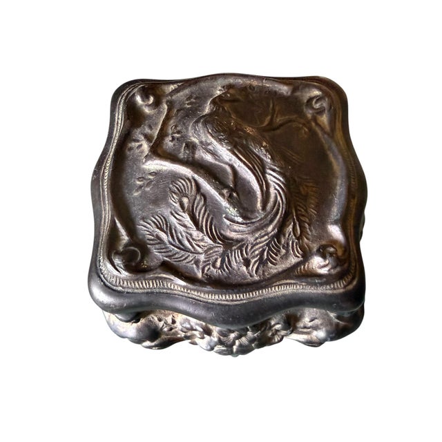 Art Nouveau Antique Art Nouveau Bronze Jewelry Casket With Bird & Floral Relief For Sale - Image 3 of 9