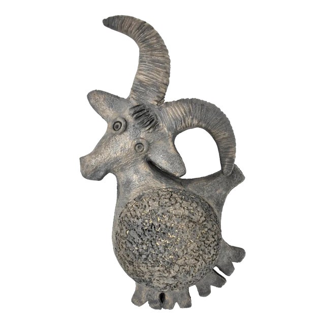 Ceramic Wall Sculpture of Goat by Dominique Pouchain, 1990s For Sale