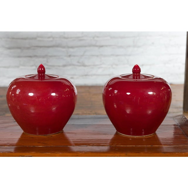 Vintage Chinese Oxblood Finish Jars - A Pair For Sale - Image 12 of 13