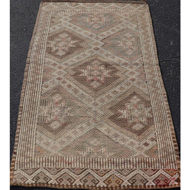 Taupe Vintage Turkish Kilim Rug With Diamond Medallions in Taupe, Ivory, and Cocoa For Sale - Image 8 of 11