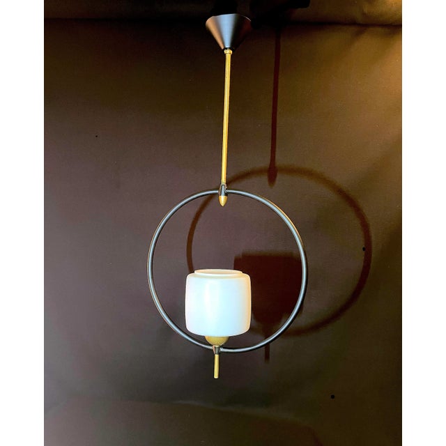Black Maison Lunel, Mid-Century Black and Brass Circular Pendant, France For Sale - Image 8 of 8