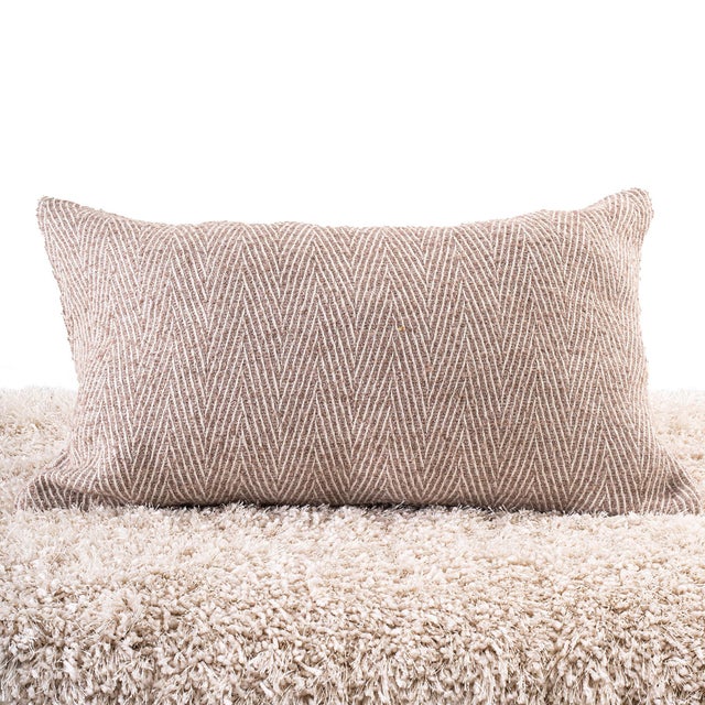 DESCRIPTION Taupe & ecru woven chevron pillow in alpaca. Shipped with luxury duck down insert. Available without insert....