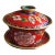 Vintage Chinese Red Cloisonné Enamel Floral "Three-Piece" Tea Bowl Set For Sale