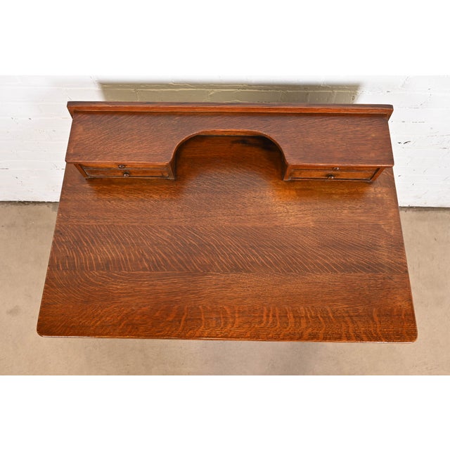 Brown Stickley Brothers Antique Mission Oak Arts & Crafts Writing Desk, Circa 1900 For Sale - Image 8 of 11