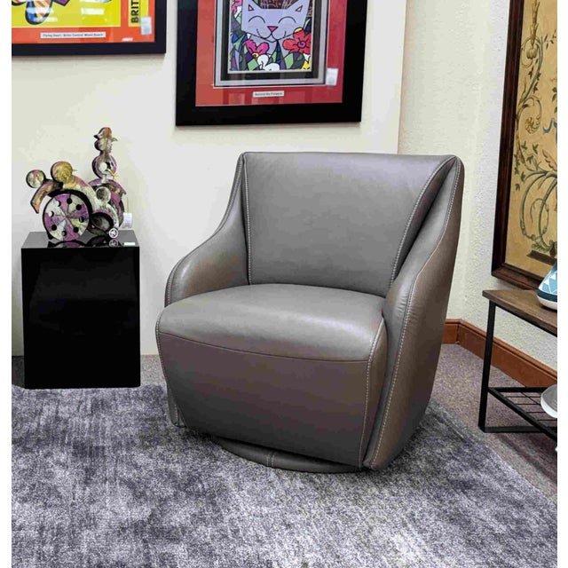 Animal Skin W. Schillig Leather Nikki Swivel Lounge Chair For Sale - Image 7 of 12