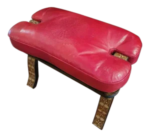 Moroccan Camel Saddle Red Leather Cushion Stool
