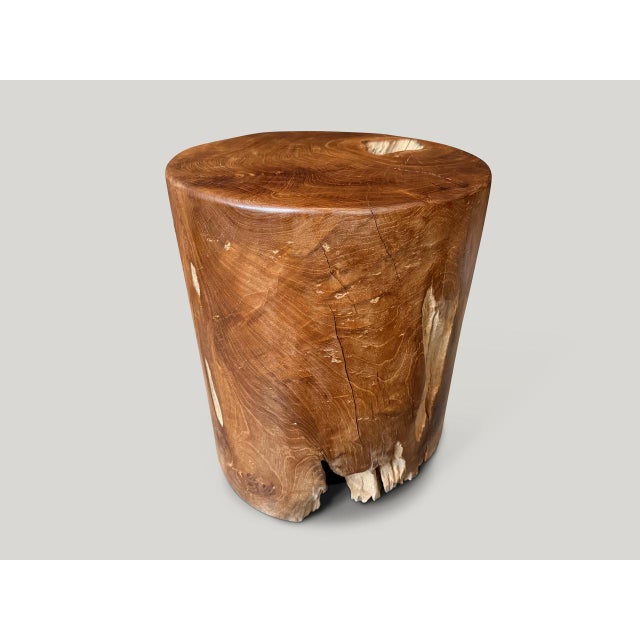 Andrianna Shamaris Organic Teak Wood Cylinder Side Table For Sale - Image 4 of 6