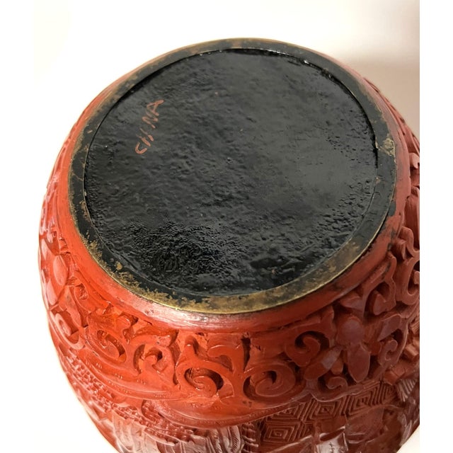 Antique Chinese Red Lacquer Covered Jar For Sale - Image 11 of 12