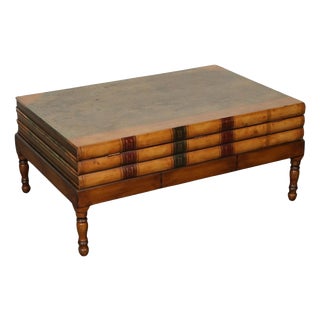 Vintage Leather Faux Stack of Books Coffee Table with Internal Storage For Sale