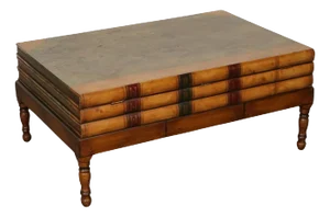 Vintage Leather Faux Stack of Books Coffee Table with Internal Storage