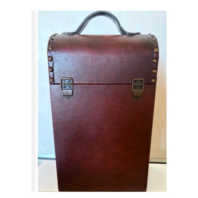 Sienna Wine Bottle Case, for Two. Faux Leather. Wood Studded Wine Box Tote. One Case For Sale - Image 8 of 8