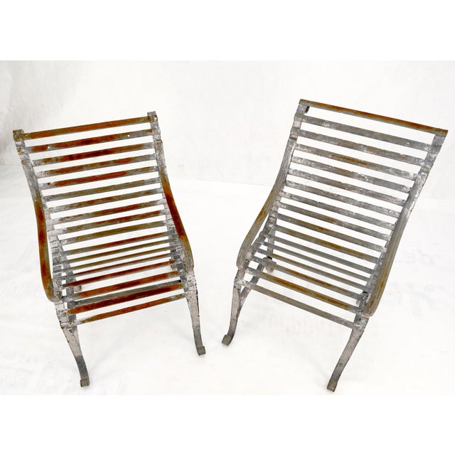 Heavy Antique Wrought Iron Outdoor Chairs His & Hers For Sale - Image 17 of 18