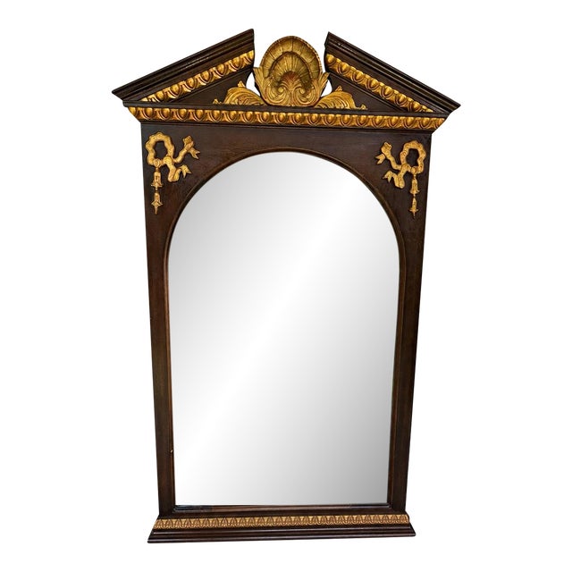 Henredon Vintage Arched Wood Wall Mirror With Gold Accents For Sale