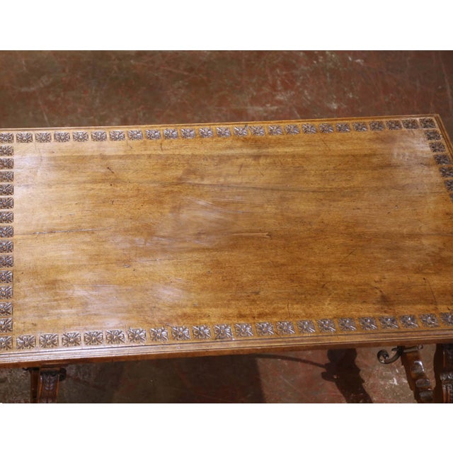Spanish 19th C. Spanish Walnut Single Plank Top Side Table Desk With Carved Lyre Legs For Sale - Image 3 of 11