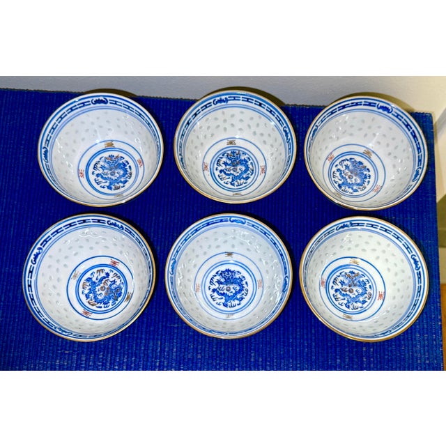 Chinoiserie Vintage Chinese Rice Grain Bowls — Set of 6 For Sale - Image 3 of 12