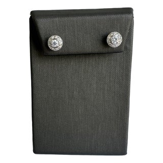 Elegant 14kt White Gold Diamond Halo Stud Earrings, A Pair For Sale