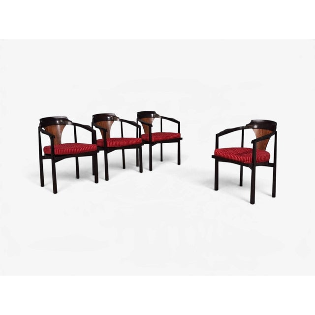 Mid-Century Modern Edward Wormley, Horseshoe Chairs, Mahogany, Rosewood, Red Fabric, Usa, 1950s For Sale - Image 3 of 16