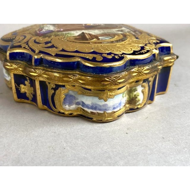19thC French Sevres Royal Blue Gold Porcelain Box For Sale - Image 11 of 15