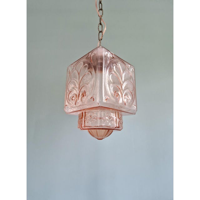 Bauhaus Art Deco Pale Pink Glass Pendant Light, 1930s For Sale - Image 3 of 14