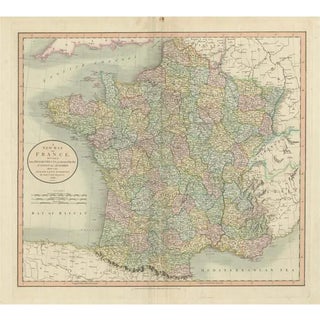 Antique Map of France Divided Into Departments with Original Hand Coloring, 1799 For Sale