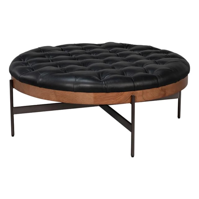 Modern Black Leather Cocktail Ottoman For Sale