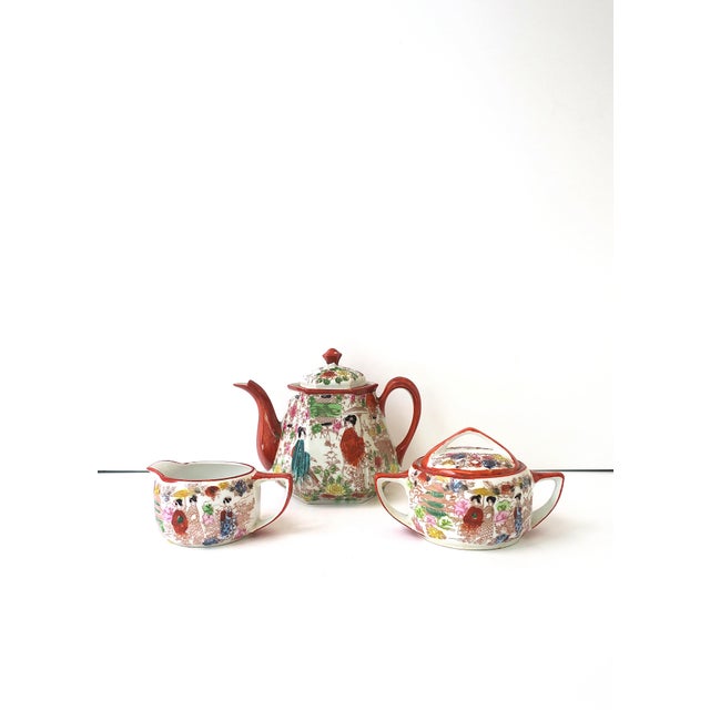 Japanese Porcelain Tea Coffee Set, Satsuma Art Nouveau Style, Mid-20th Century For Sale - Image 4 of 14