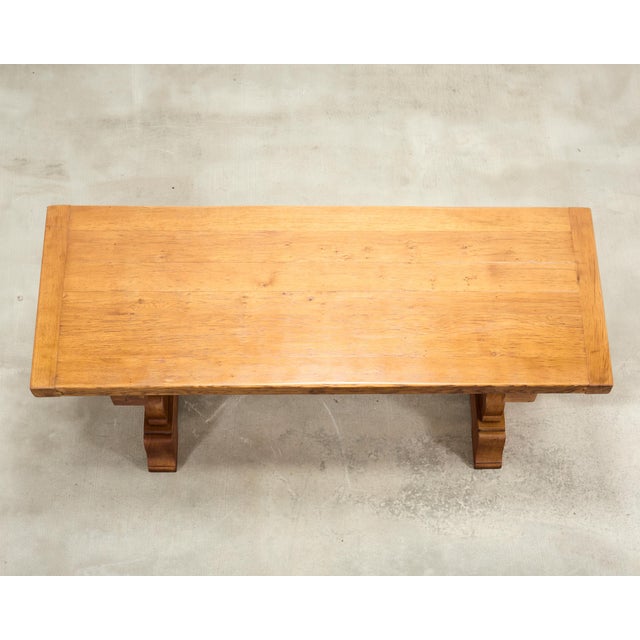 French Provincial Country Oak Trestle Farmhouse Dining Table 7Ft For Sale - Image 4 of 18