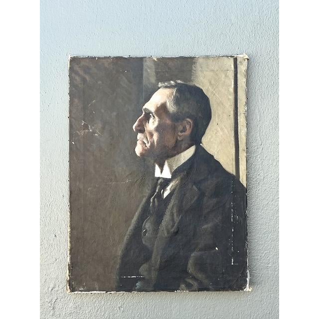 Early 20th Century Vintage Original Oil Portrait of Man For Sale - Image 5 of 12