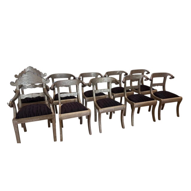 Moroccan Set 10 Moroccan Metal Clad Rams Head Dining Chairs For Sale - Image 3 of 9
