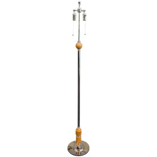 1930s Machine Age Nickel and Wood Floor Lamp For Sale