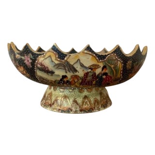 Large Antique Japanese Satsuma Pedestal Bowl, 1920 For Sale