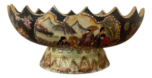 Large Antique Japanese Satsuma Pedestal Bowl, 1920