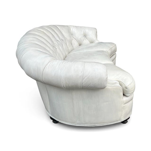 Restored 1960s Hancock & Moore Ivory Leather Tufted Sofa – Curved Frame, Vintage For Sale - Image 9 of 18