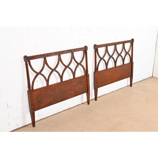 Dunbar Furniture Edward Wormley for Dunbar Mid-Century French Regency Louis XVI Carved Mahogany Twin Size Headboards, Pair For Sale - Image 4 of 10