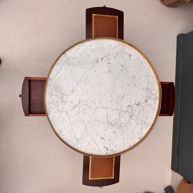 French Louis XVI Style Bouillotte Table with Marble Top and Leather Slides, 1920s For Sale - Image 11 of 18