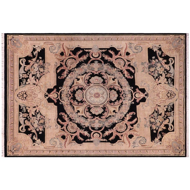 Black Organic Floral 1990's Persian Black/Black Wool Rug - 9'2'' X 12'5'' For Sale - Image 8 of 9