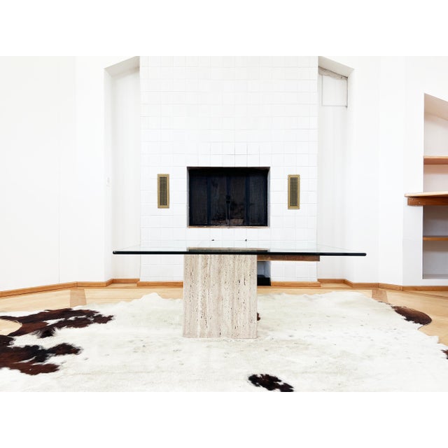 1970s Postmodern Travertine and Brass Attributed to Artedi Glass Coffee Cocktail Table For Sale - Image 11 of 13