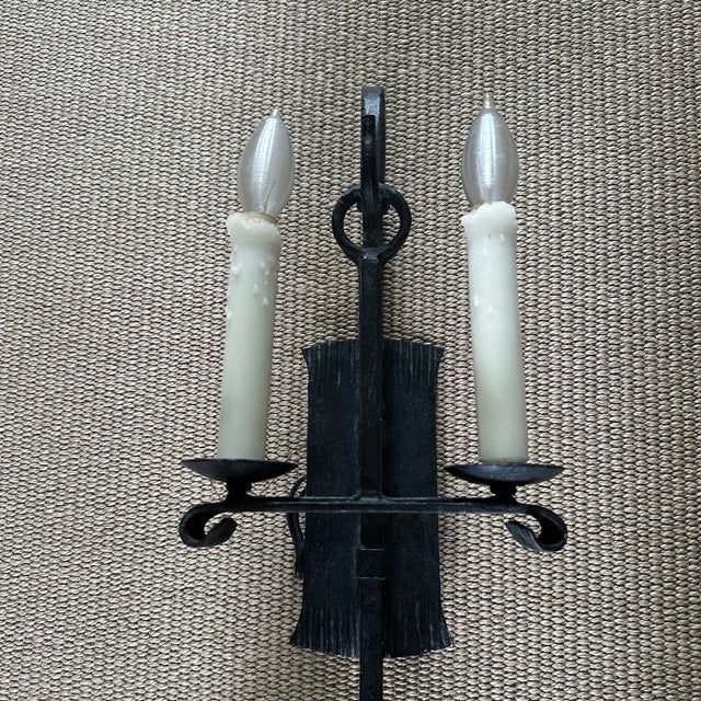 Contemporary Double Wrought Iron Candle Wall Sconces - a Pair For Sale - Image 4 of 5