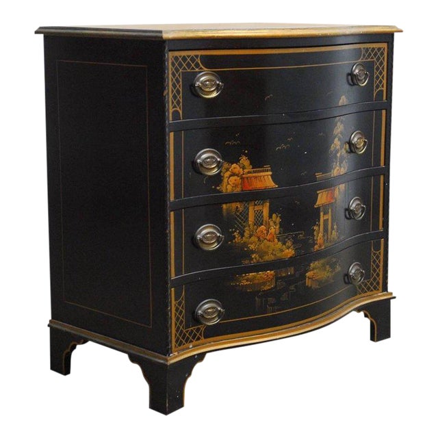 Mid-Century Black Lacquer Chinoiserie Decorated Chest ...