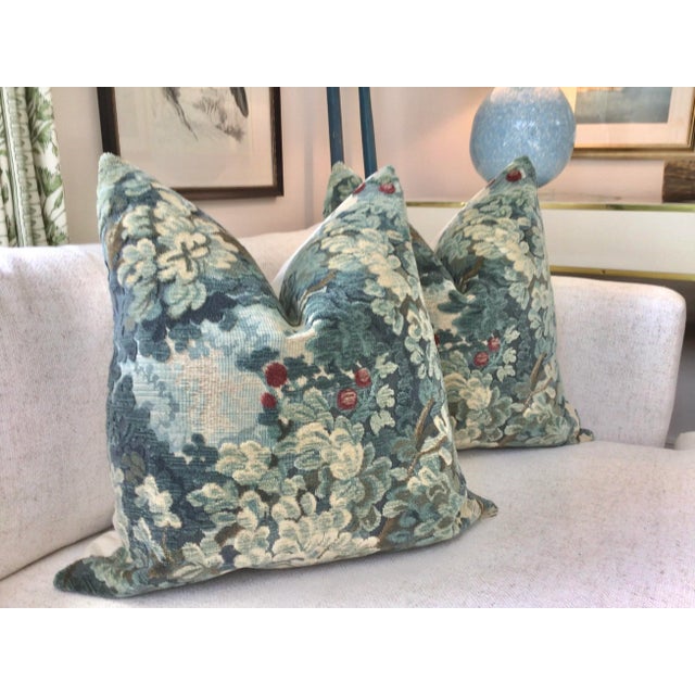 French Contemporary Scalamandre Marly in Blue Down-Filled Pillows - Set of 3 For Sale - Image 3 of 4