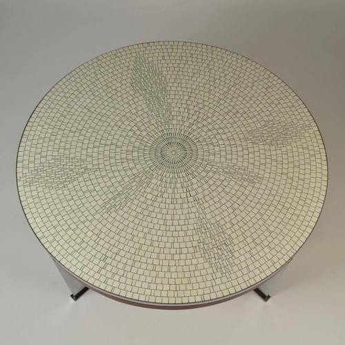 Vintage Mosaic Round White Coffee Table on Chrome Legs by Berthold Muller, 1960s For Sale - Image 14 of 15